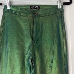 Women's Metallic Green High Rise Jeans